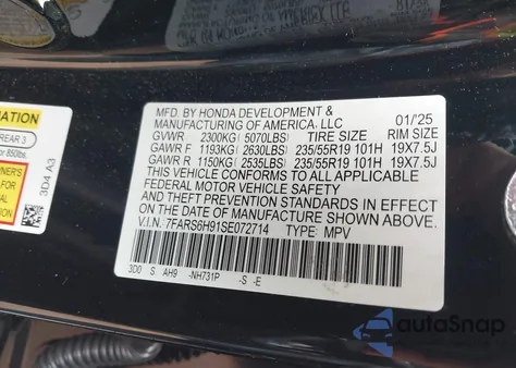 2025 Honda Cr-V Hybrid Sport Touring z USA, uszkodzony, nr VIN 7FARS6H91SE072714